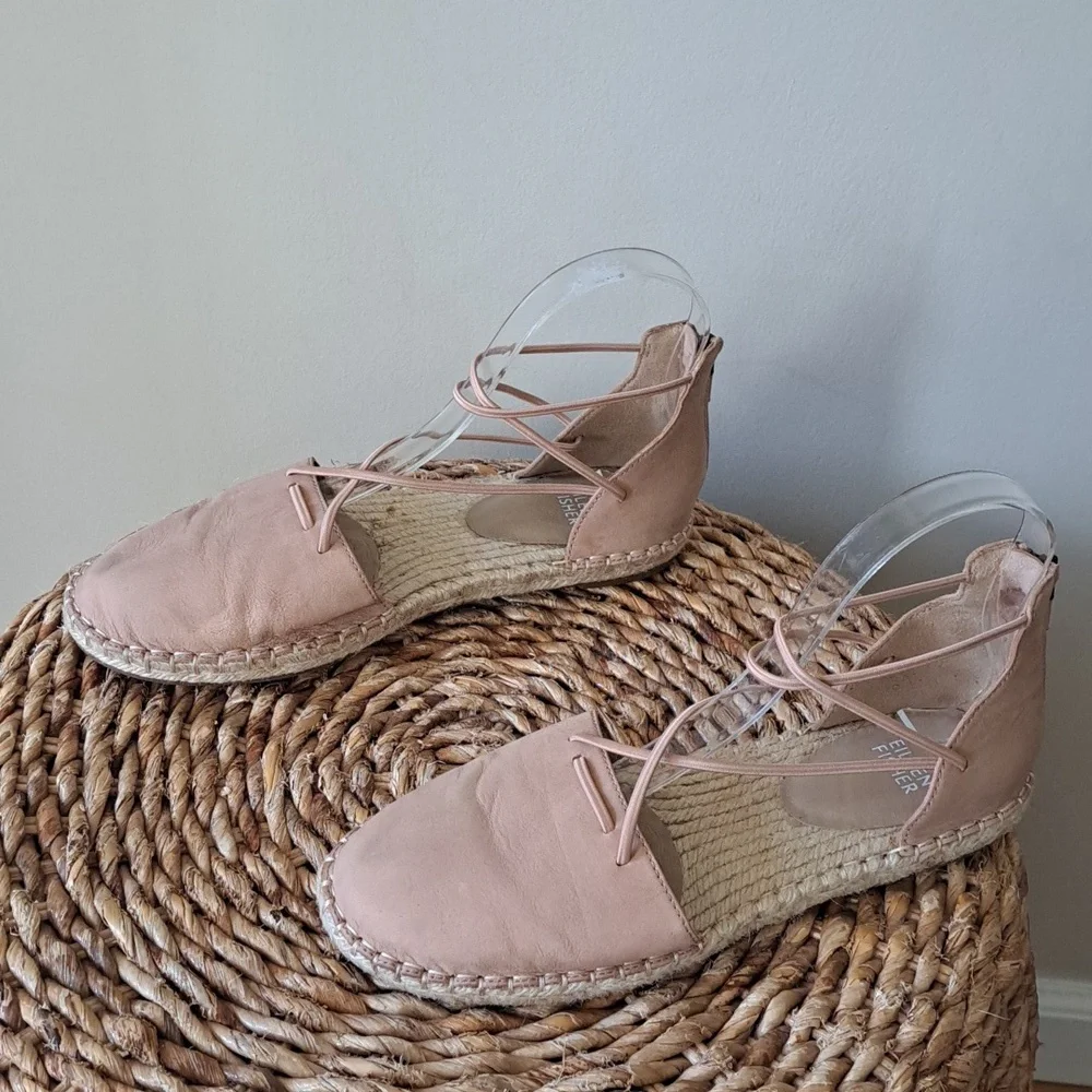 EILEEN FISHER Womens Nude/Blush Leather Elastic Lace Espadrille Wrap Sandals 7.5